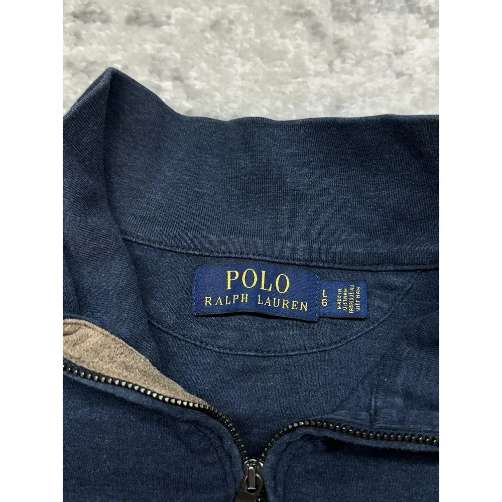 Polo Ralph Lauren Mens Sweater Size Medium Large Navy Suede 1/4‎ Zip Tennis Pony